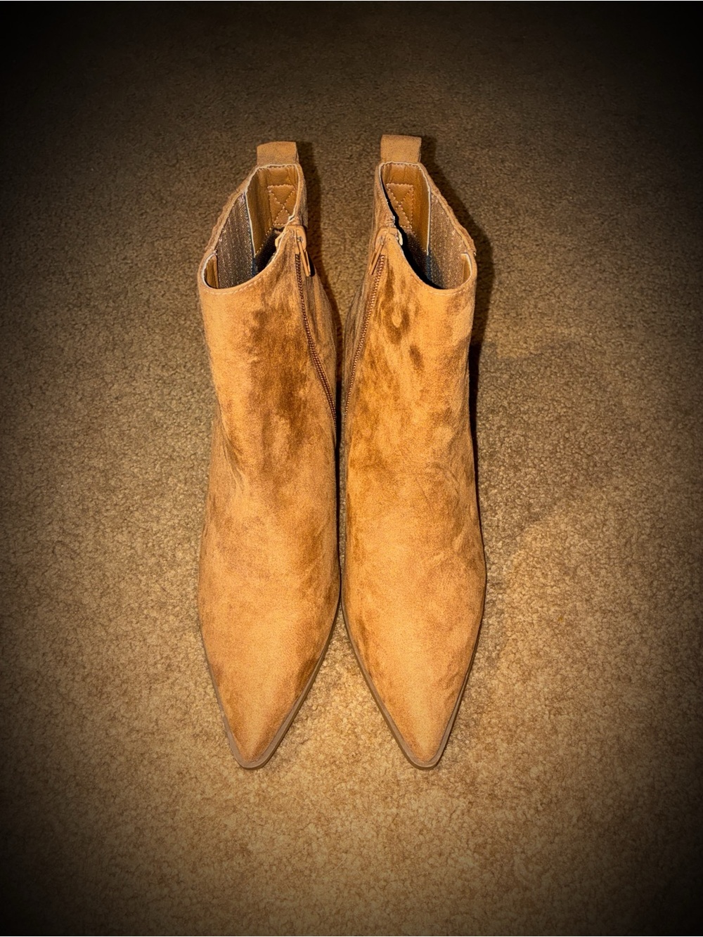 JustFab Suede Pointed Ankle Booties - Camel Brown